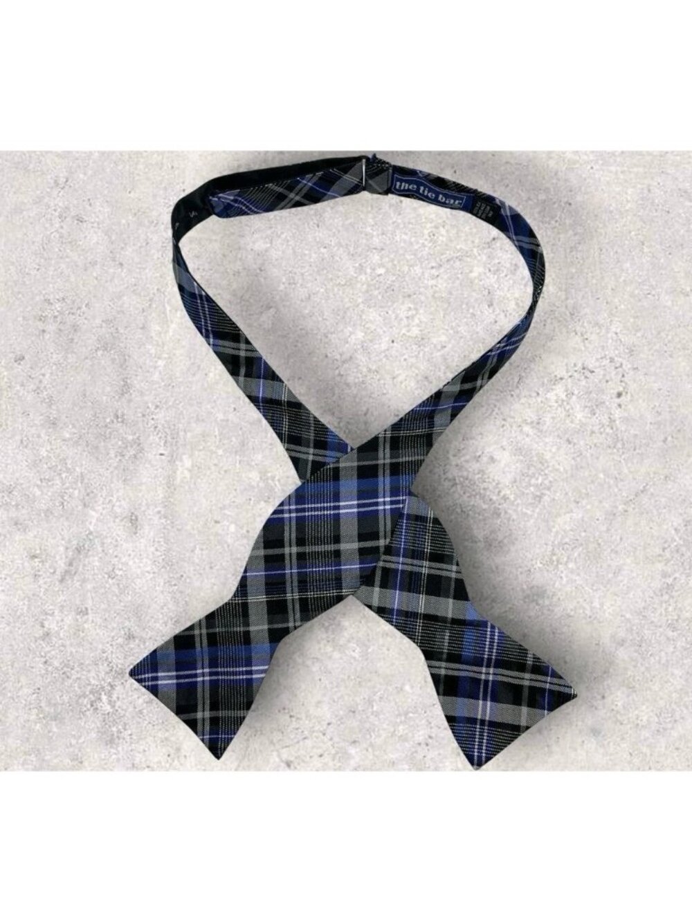 THE TIE BAR Silk Self Bow Tie Blue Gray Tartan W:2.6" EUC